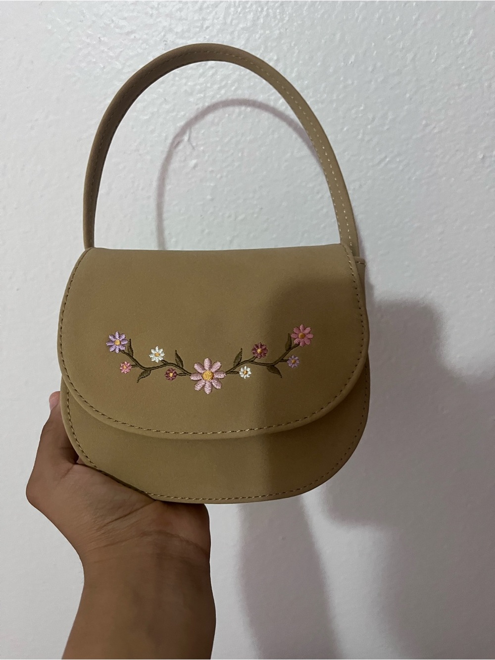 Classic Tan Floral Embroidered Women’s Shoulder Bag